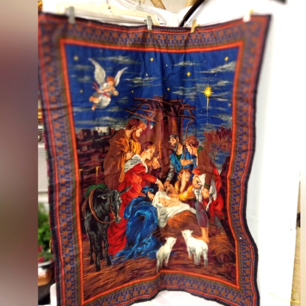 2004 Cranston Christmas Nativity Quilted Blanket 33x42
